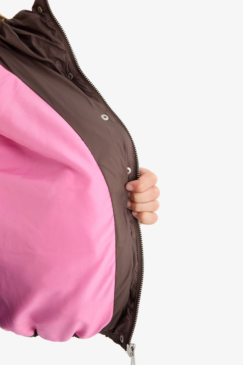 Kız Çocuk - Genç Kız Kahve Su Geçirmez Kapüşonlu Fermuarlı Mont Kız Çocuk