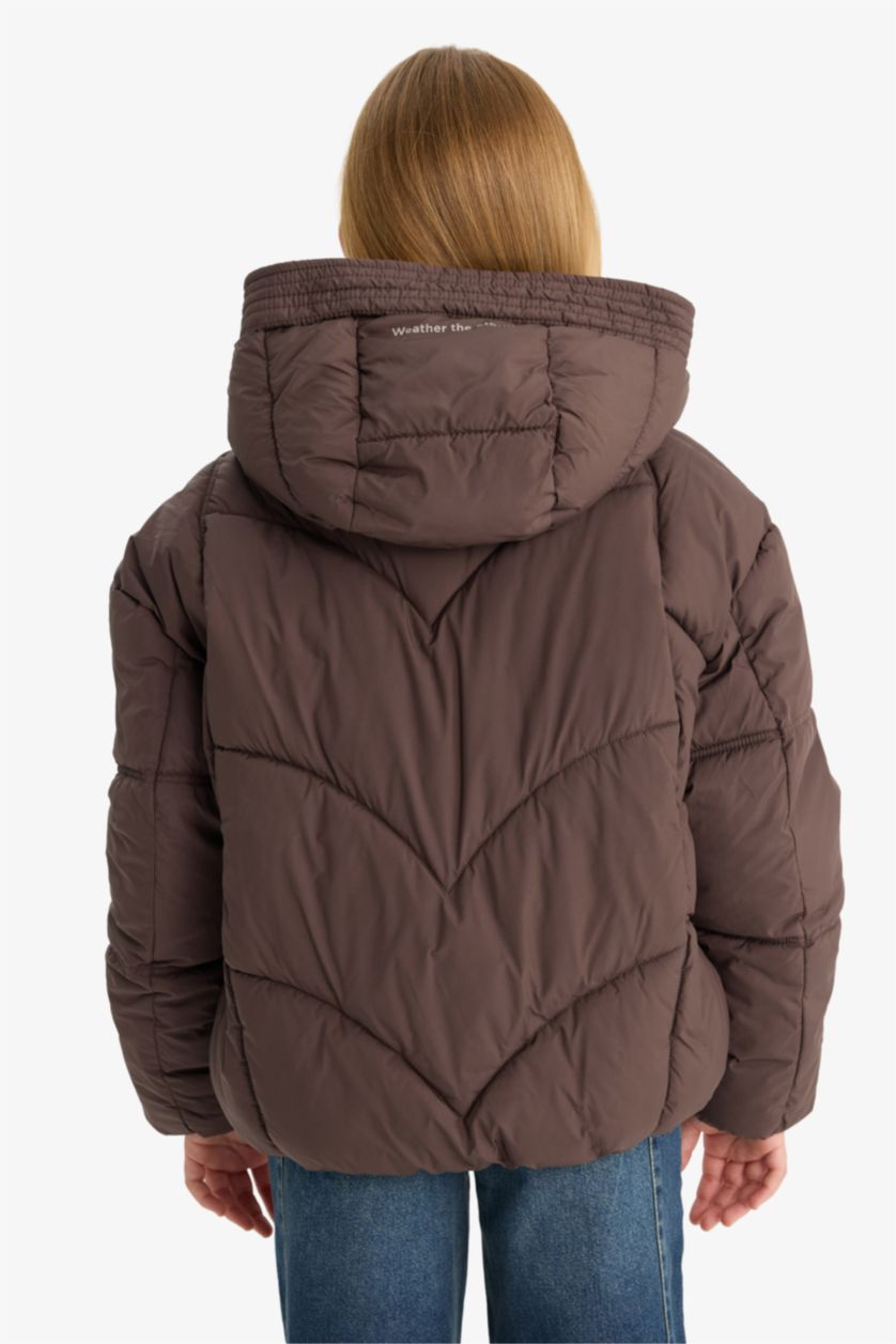 Kız Çocuk - Genç Kız Kahve Su Geçirmez Kapüşonlu Fermuarlı Mont Kız Çocuk