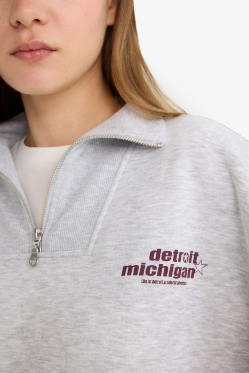 Женщины Серый меланж Толстовка Coool оверсайз с полумолнией из плотной ткани