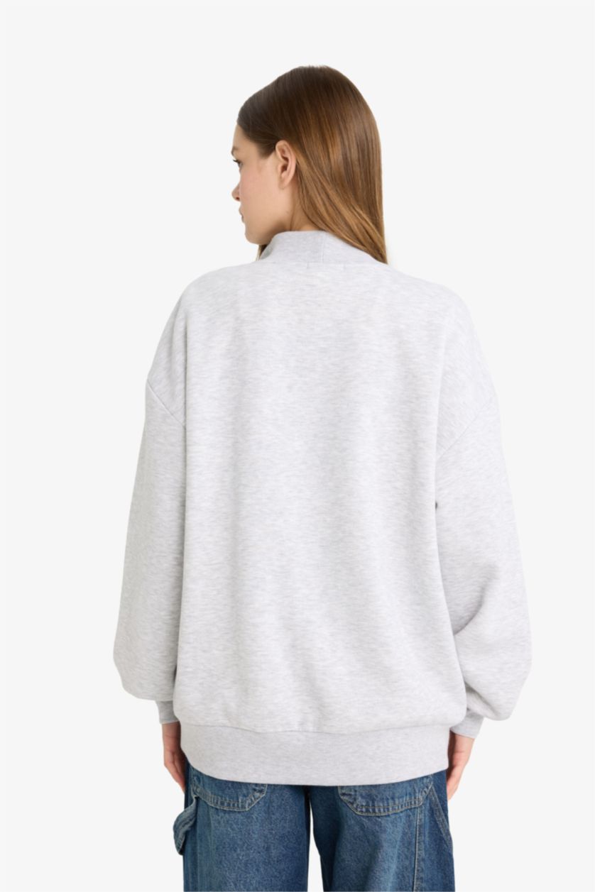 Женщины Серый меланж Толстовка Coool оверсайз с полумолнией из плотной ткани