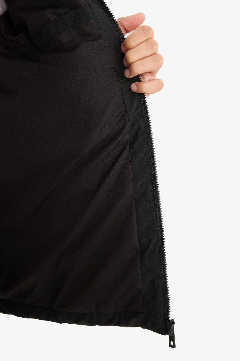 رجالي أسود جاكيت بامب وتر بروف قصة عادية بياقة عالية