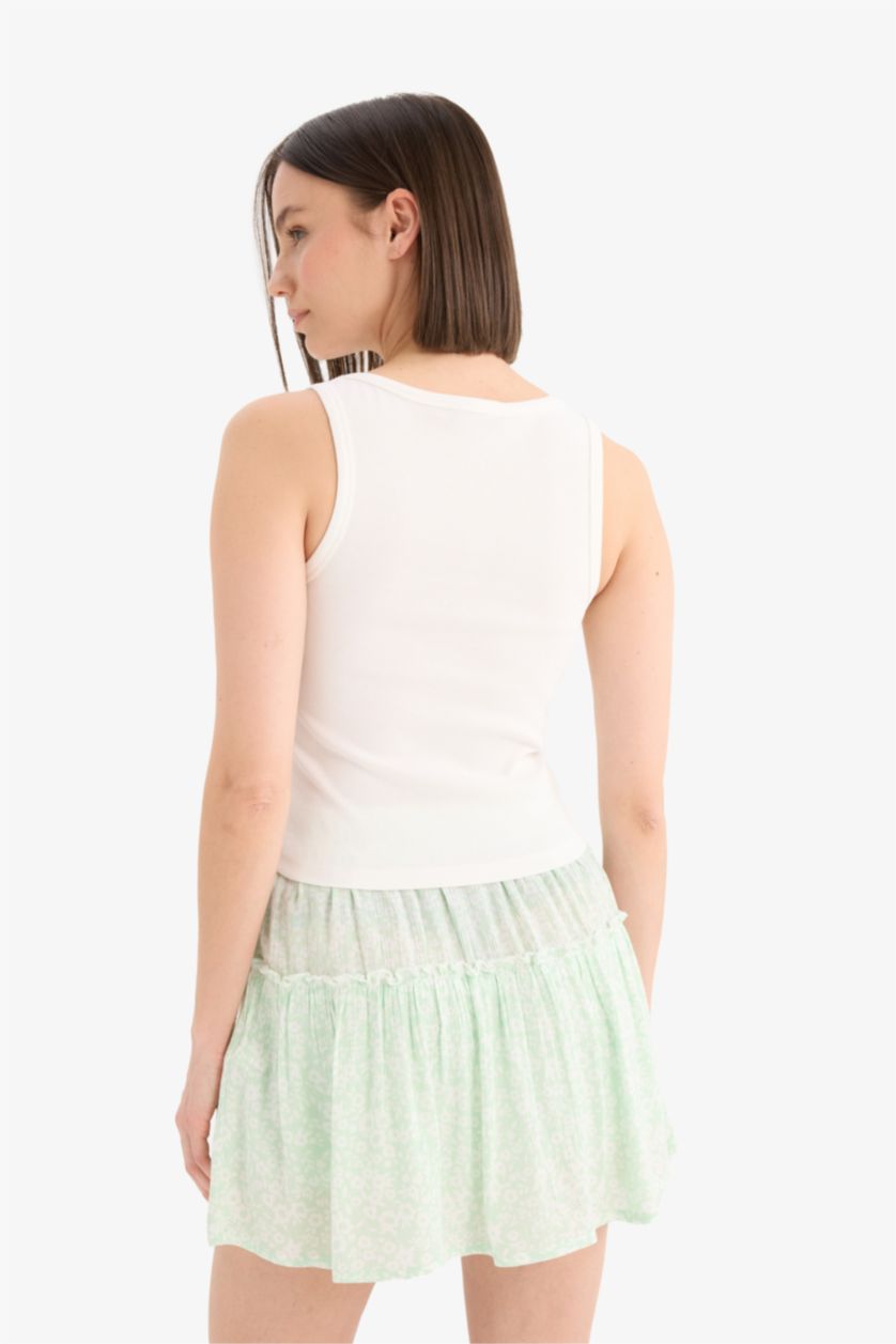 Kadın Kırık Beyaz Fitted Düğmeli Fitilli Kaşkorse Atlet