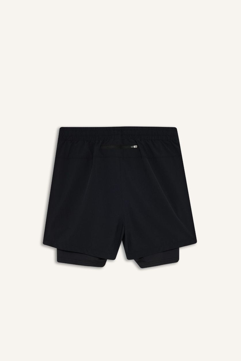 Erkek Siyah Slim Fit Dar Kesim Sporcu İçi Taytlı Dokuma Şort