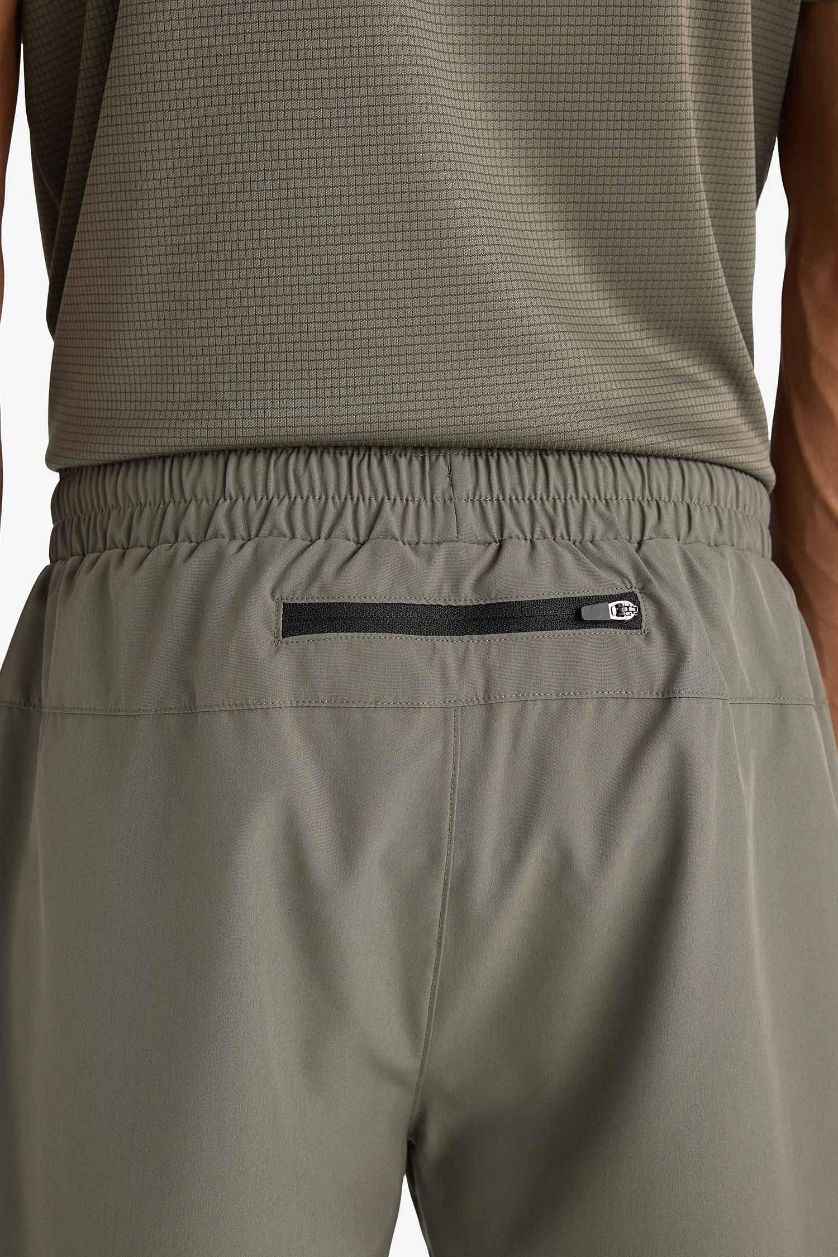 Erkek Haki Slim Fit Dar Kesim Sporcu İçi Taytlı Dokuma Şort