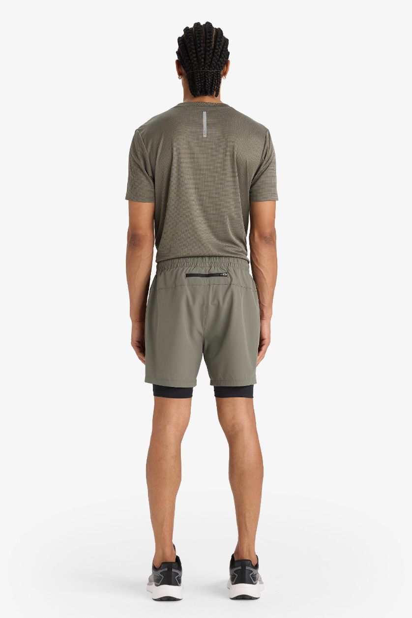 Erkek Haki Slim Fit Dar Kesim Sporcu İçi Taytlı Dokuma Şort