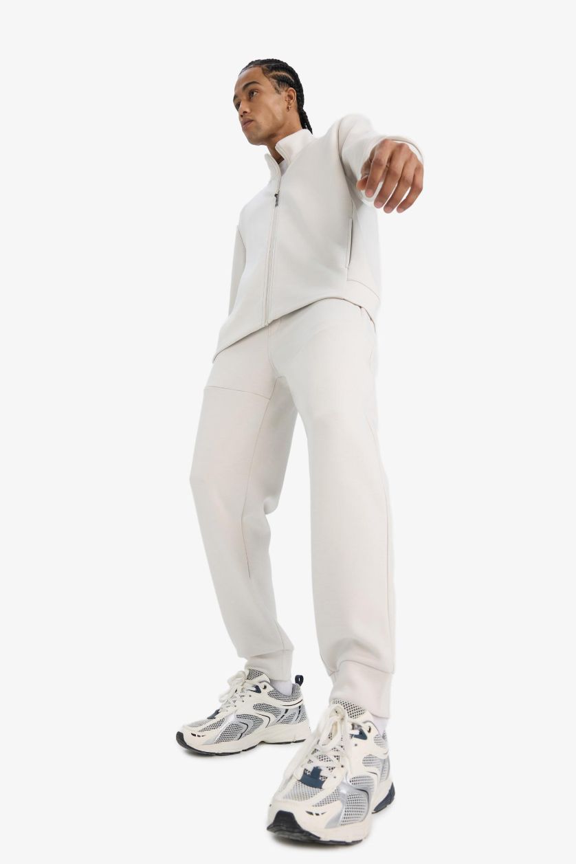 Erkek Taş Standart Fit Fermuar Cepli Düz Paça Yumuşak Tuşe Skuba Dalgıç Kumaş Sporcu Jogger Eşofman Altı