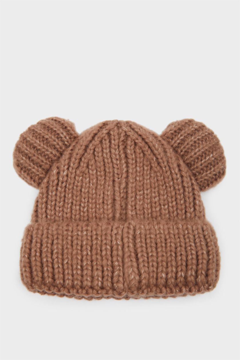 BABY BOY Brown Baby Boy Woven Labeled Knit Beanie