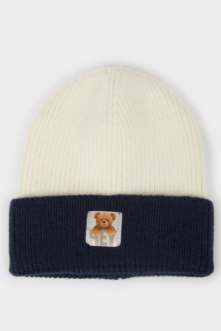 Erkek Bebek Lacivert Renk Bloklu Triko Bere Erkek Bebek