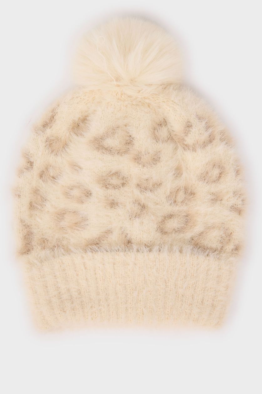 Kız Bebek Bej Kız Bebek Leopar Desenli Bere