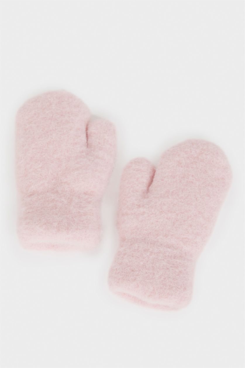 Kız Bebek Açık Pembe Kız Bebek İçi Suni Yünlü Penye Eldiven