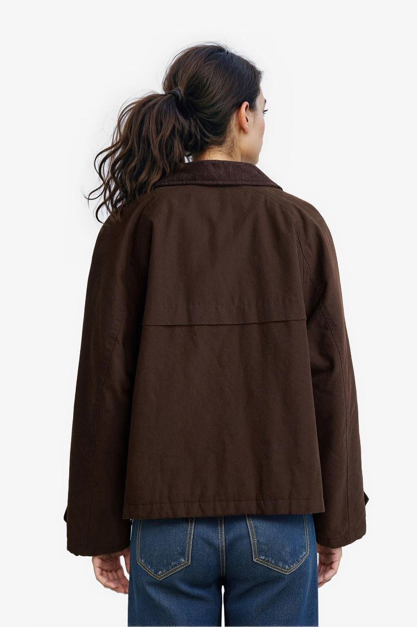 Kadın Kahve Regular Fıt Polo Yaka Pamuklu Mont