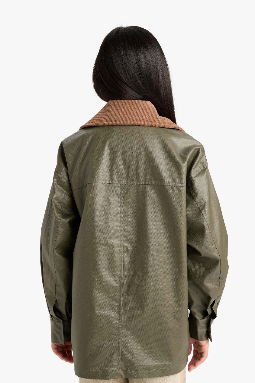 بنات كاكي داكن معطف بنات طارد للماء برقبة بولو