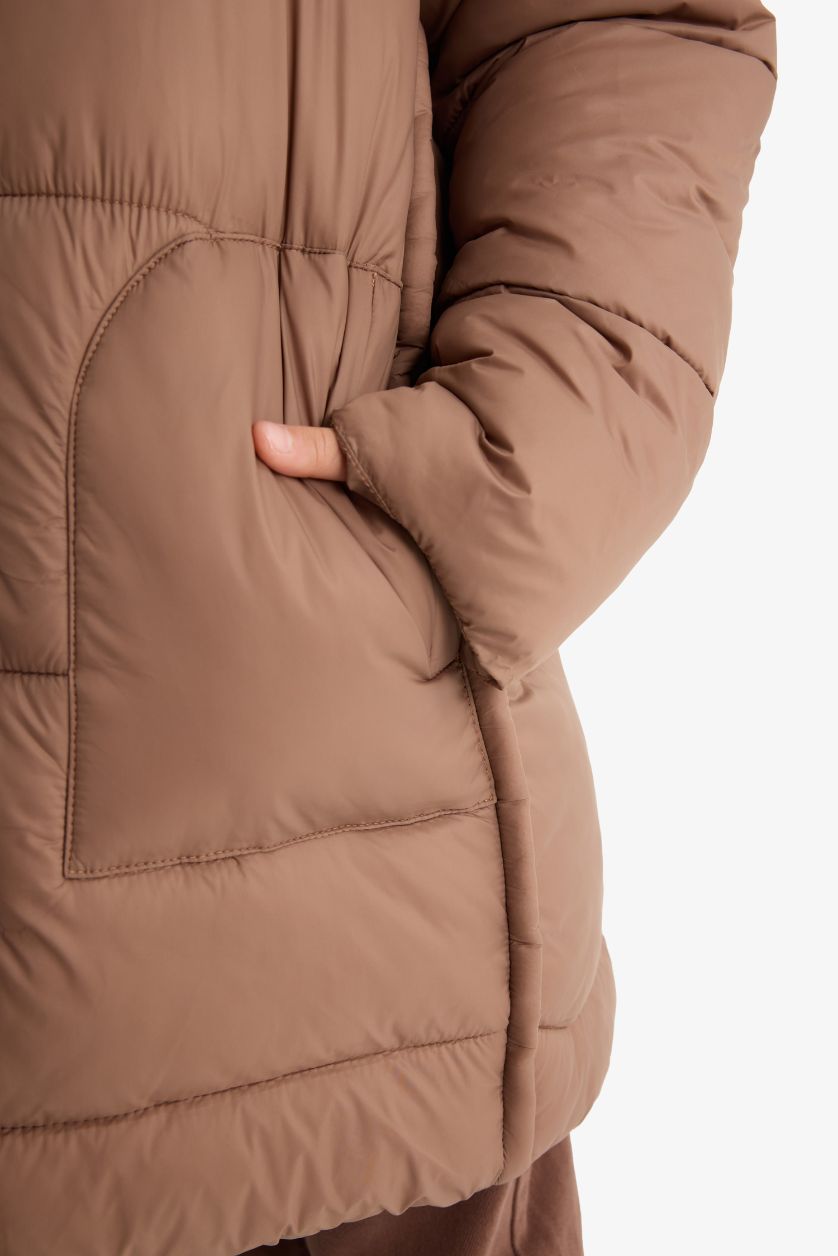 Kız Çocuk - Genç Kız Koyu Camel Su Geçirmez Kapüşonlu Parka Kız Çocuk