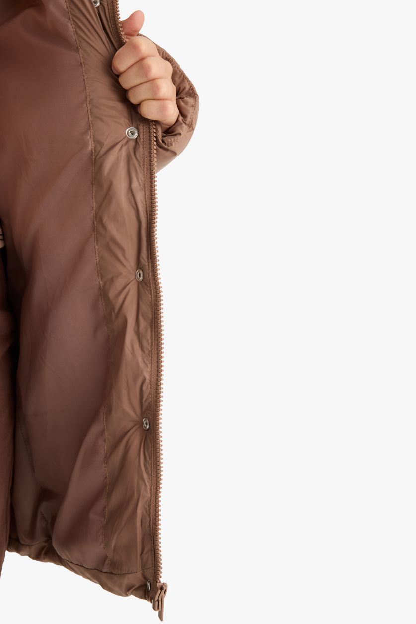 Kız Çocuk - Genç Kız Koyu Camel Su Geçirmez Kapüşonlu Parka Kız Çocuk