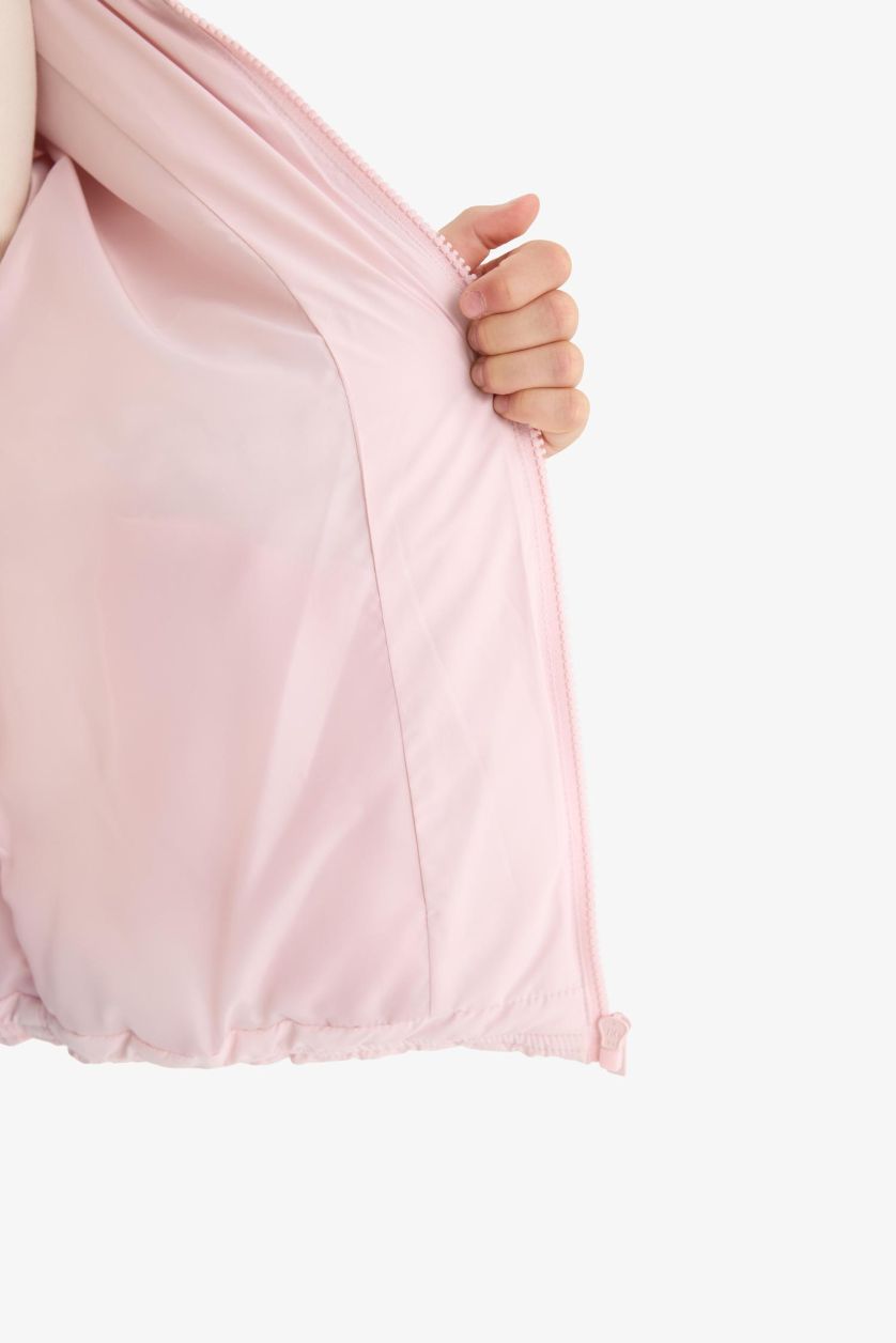 Kız Çocuk - Genç Kız Açık Pembe Kız Çocuk Su Geçirmez Fermuarlı Şişme Mont