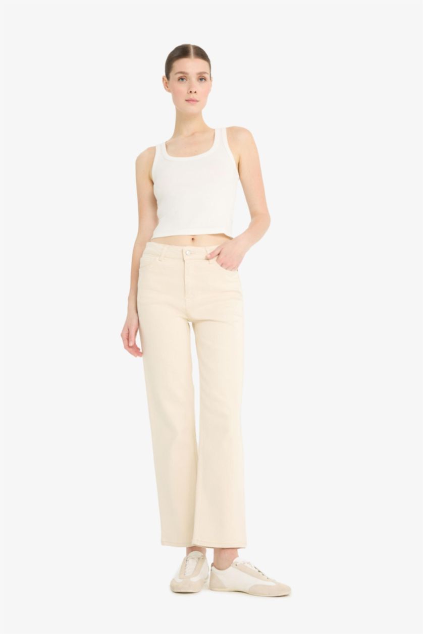 WOMAN Ecru Comfort Straight High Waist Ankle Length Jeans