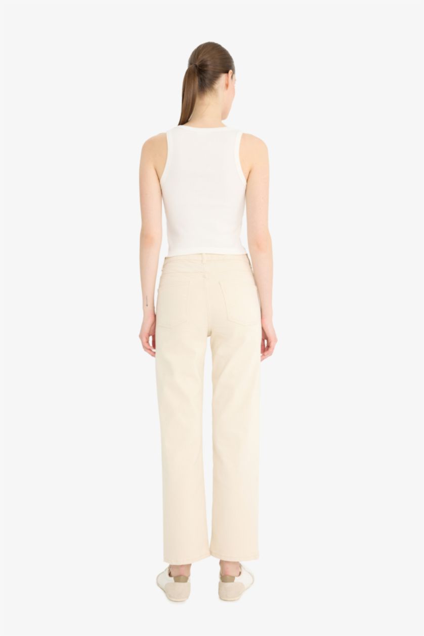 WOMAN Ecru Comfort Straight High Waist Ankle Length Jeans