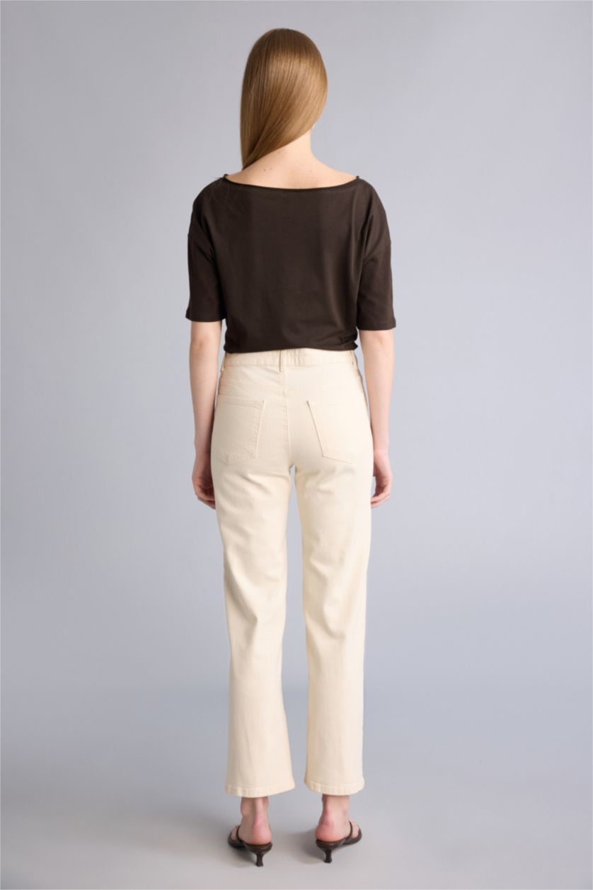 Kadın Ekru Comfort Straıght Yüksek Bel Bilek Boy Jean Pantolon