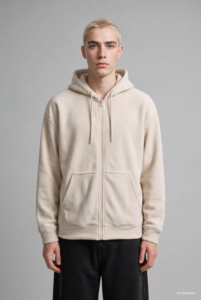 رجال اللون الحجري Boxy Fit fleece Cardigan