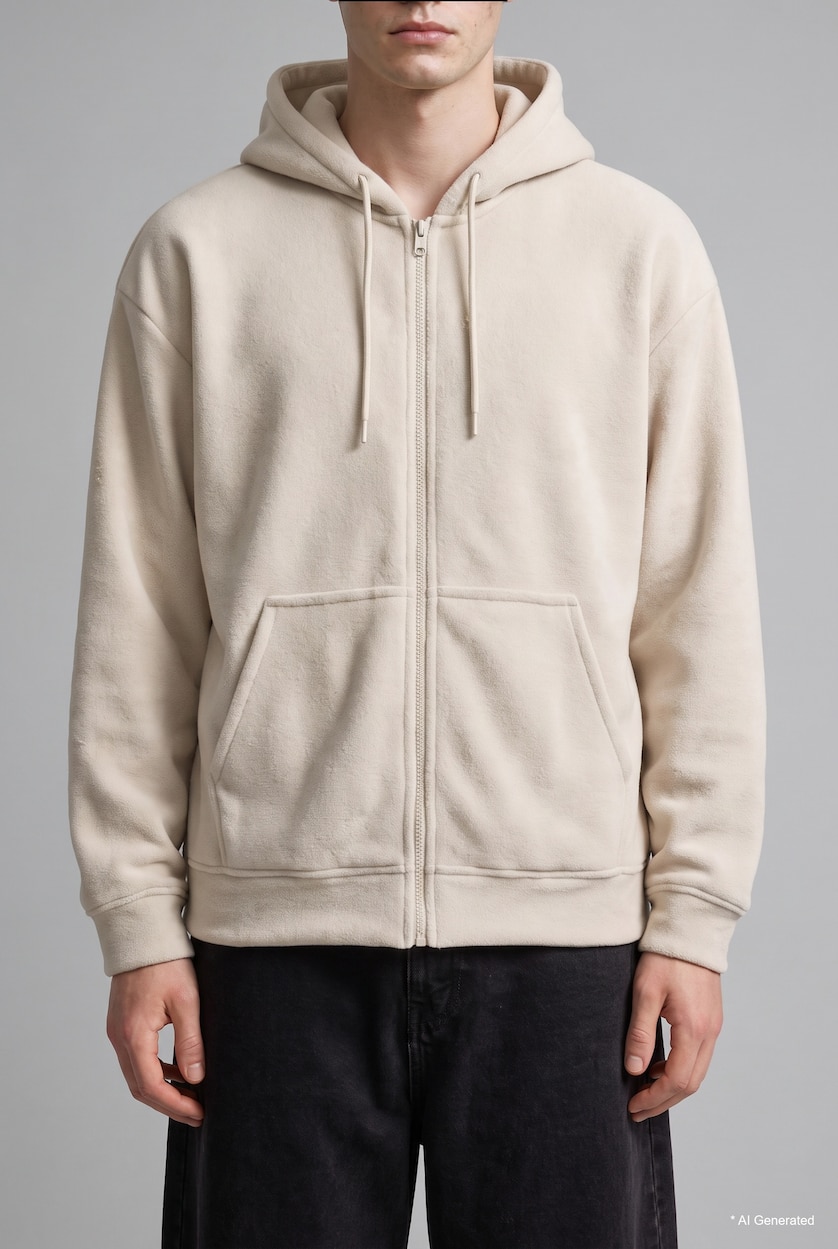 رجال اللون الحجري Boxy Fit fleece Cardigan