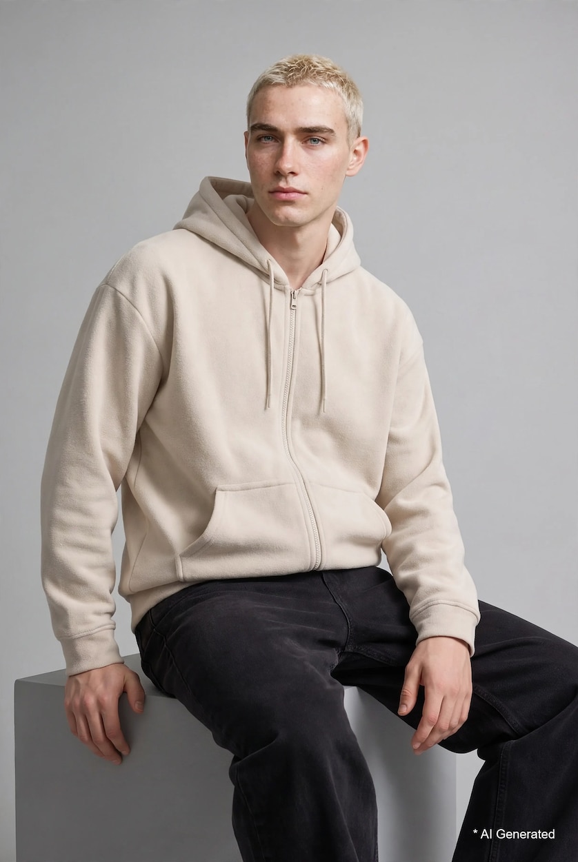 رجال اللون الحجري Boxy Fit fleece Cardigan