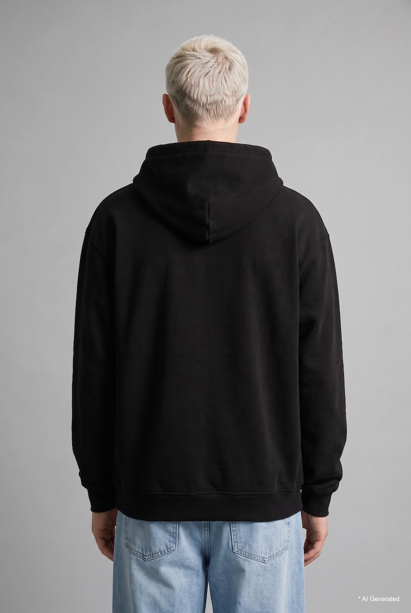 Erkek Siyah Sıcak Tutan Boxy Fit Kapüşonlu Fermuarlı Polar Basic Sweatshirt