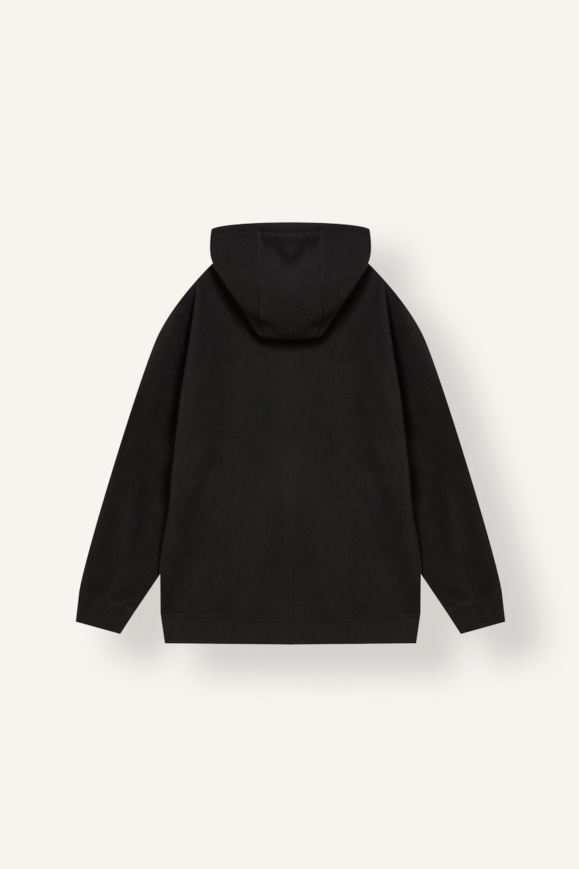 Erkek Siyah Sıcak Tutan Boxy Fit Kapüşonlu Fermuarlı Polar Basic Sweatshirt