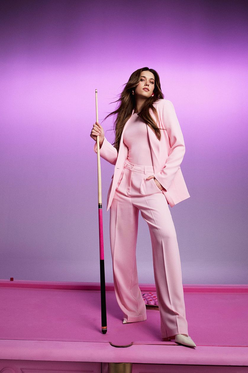 FEMME Rose Clair Pantalon palazzo large en crêpe taille haute avec poches Afra x Defacto