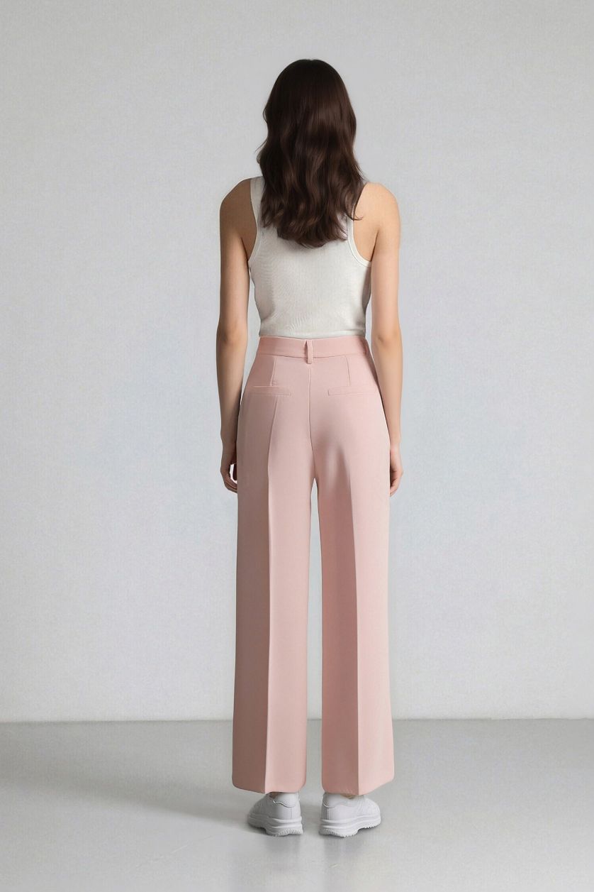 FEMME Rose Clair Pantalon palazzo large en crêpe taille haute avec poches Afra x Defacto