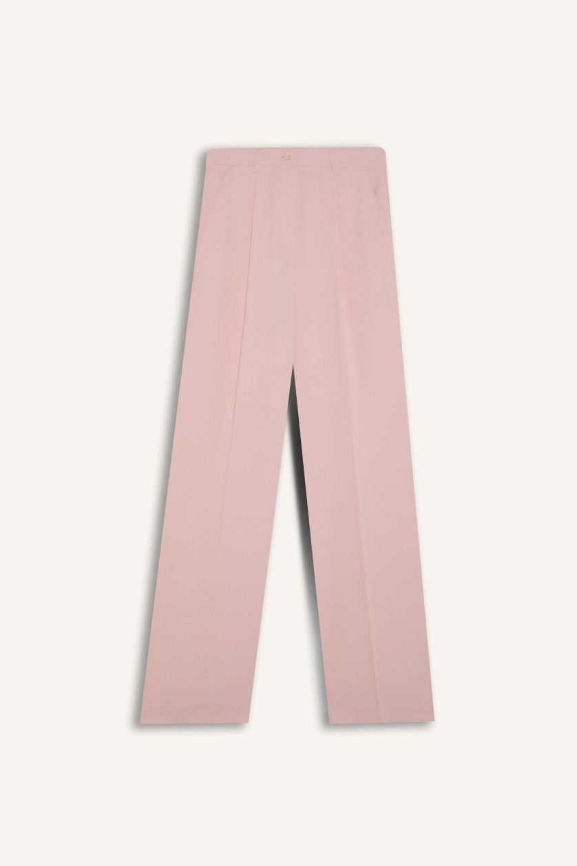 FEMME Rose Clair Pantalon palazzo large en crêpe taille haute avec poches Afra x Defacto