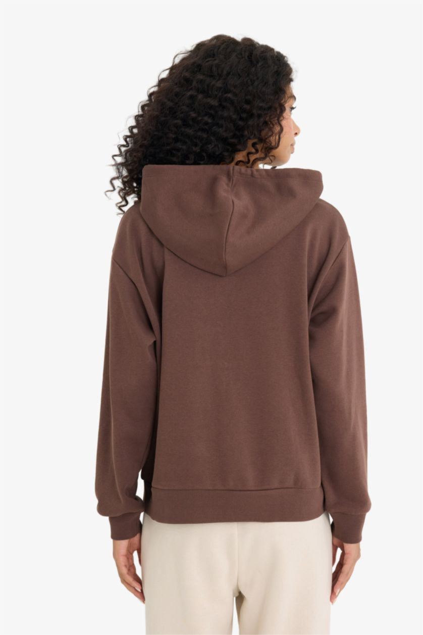 FEMME Marron Sweat à capuche oversize imprimé en tissu épais à fermeture zip