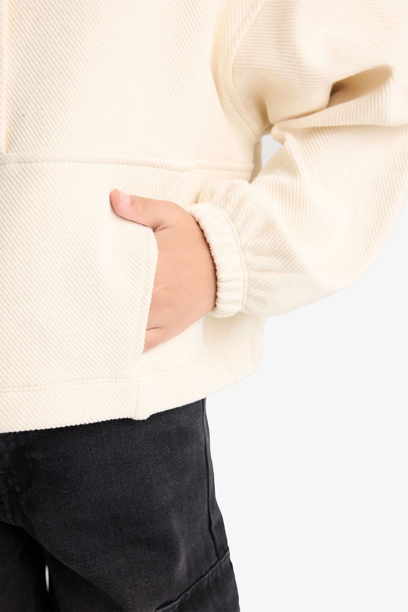 بنات بيج فاتح سويت شيرت بناتي اوفر سايز بياخة عالية بسحاب