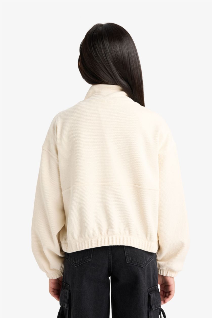 بنات بيج فاتح سويت شيرت بناتي اوفر سايز بياخة عالية بسحاب