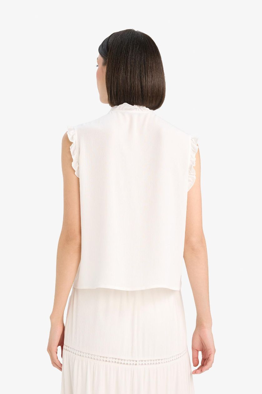 Женщины Кремовый Блузка без рукавов с круглым вырезом, кринкл вискоза, стандартный крой