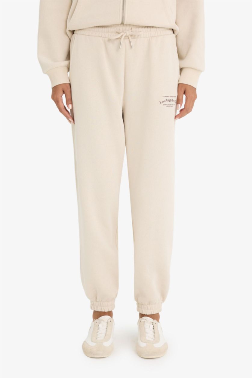 FEMME Beige Pantalon Jogging épais imprimé Coupe standard
