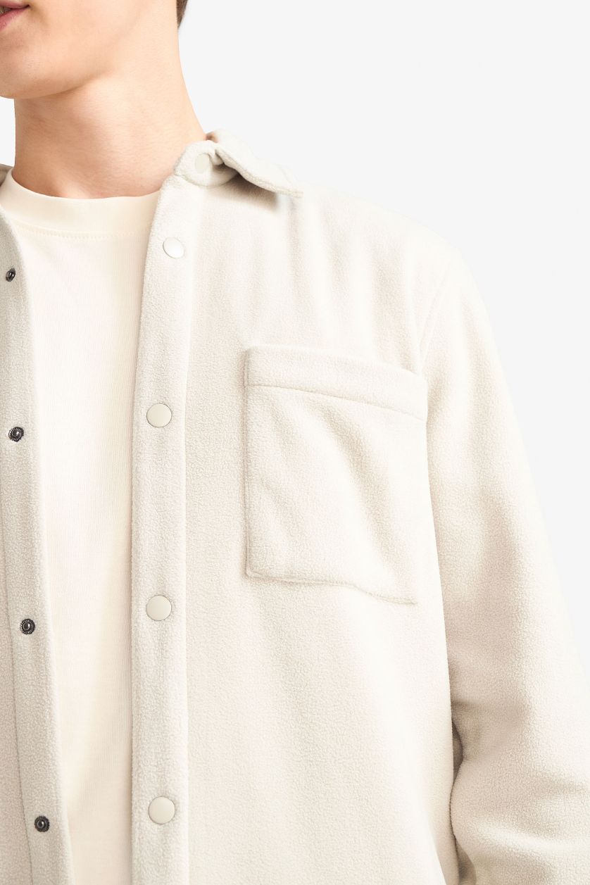 رجالي اللون الحجري Regular Fit Fleece Long Sleeve Shirt