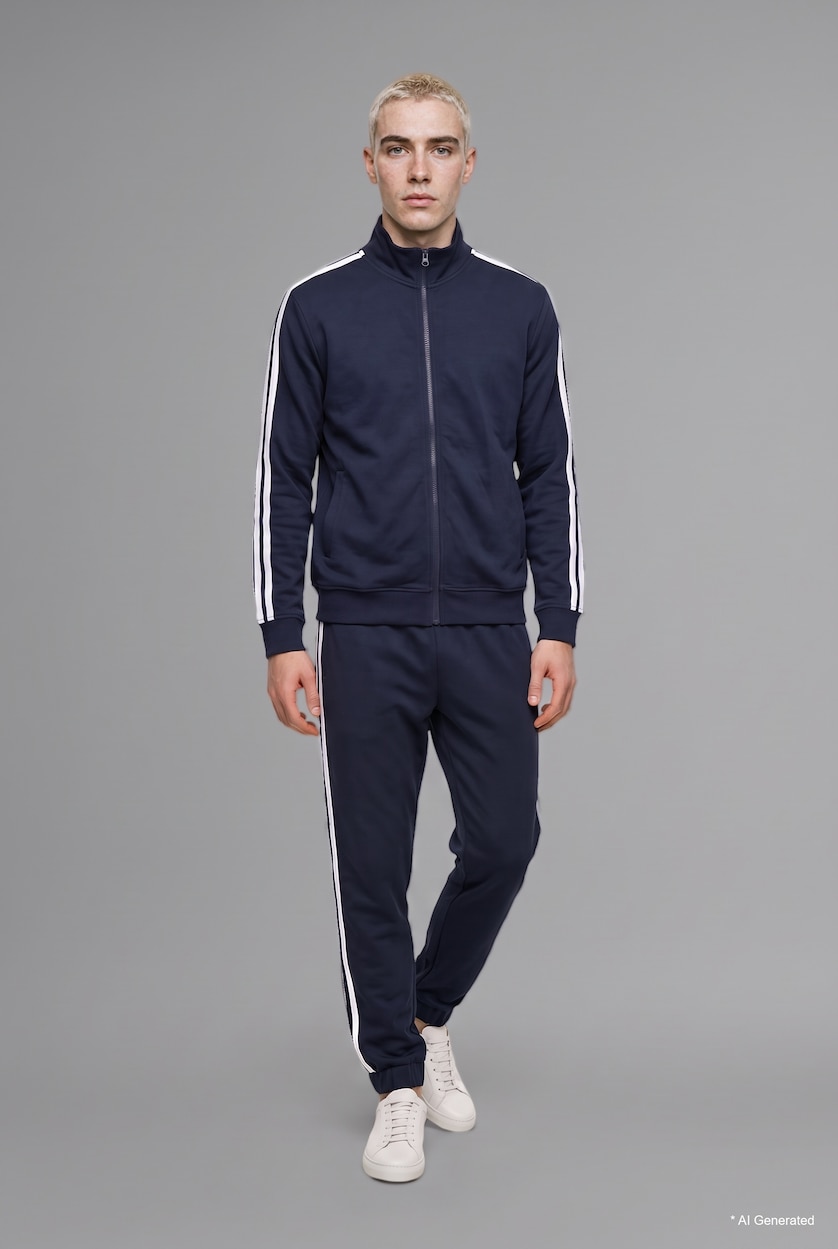 Erkek Lacivert Boxy Fit Dik Yaka Sweatshirt