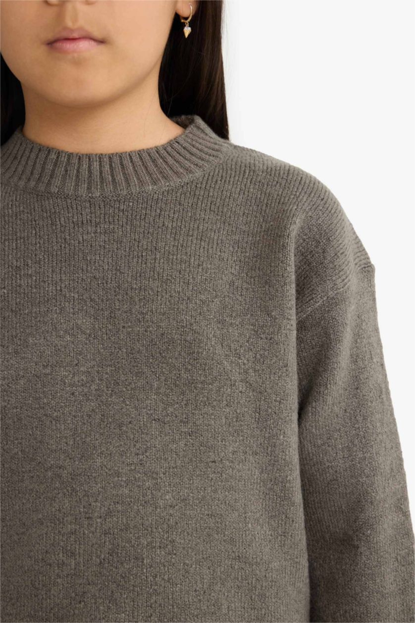 GIRLS & TEENS Grey Girl Standard Fit Crew Neck Pullover