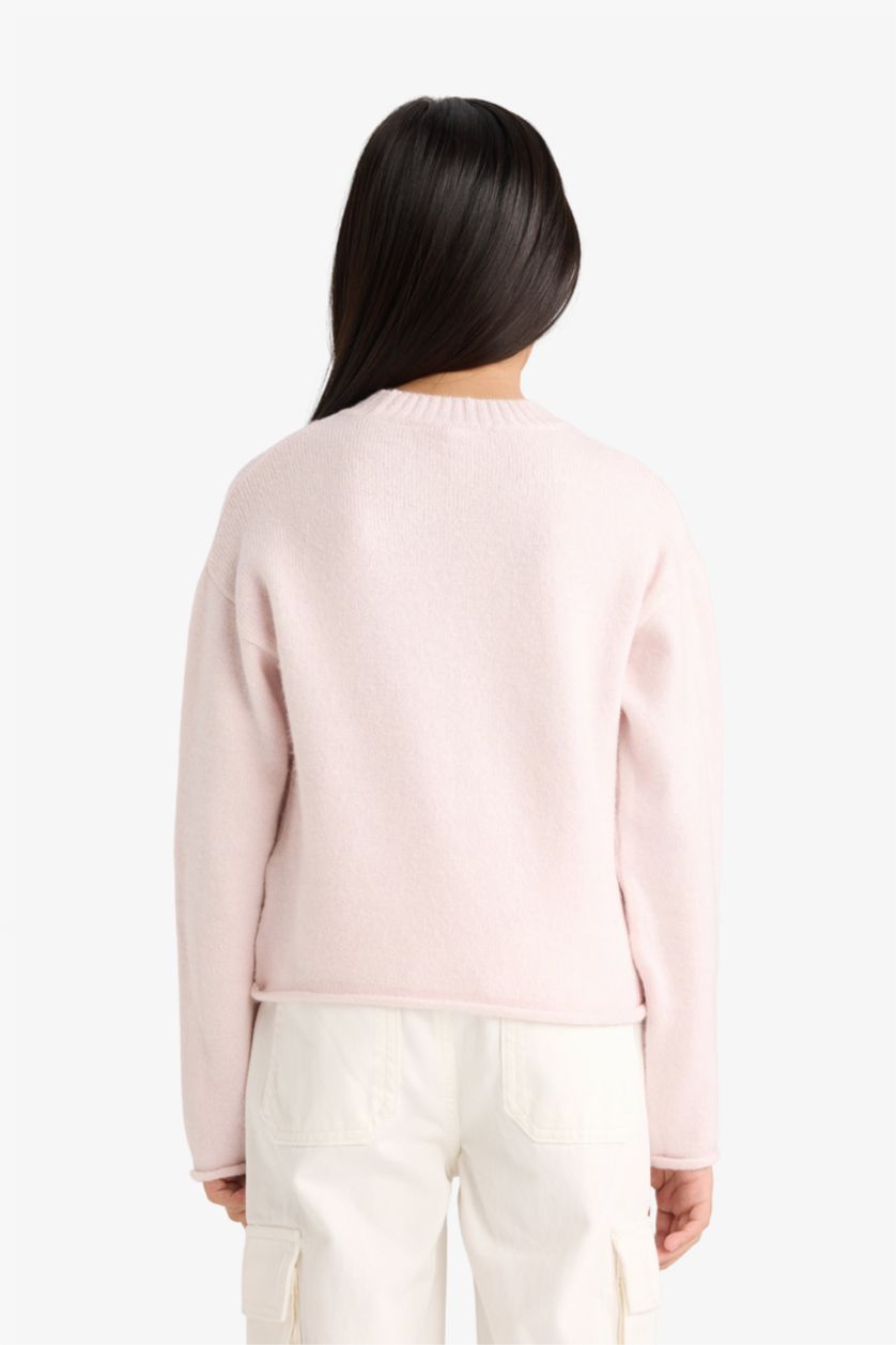 بناتي زهري فاتح بلوفر بناتي قصة عادية برقبة مستديرة