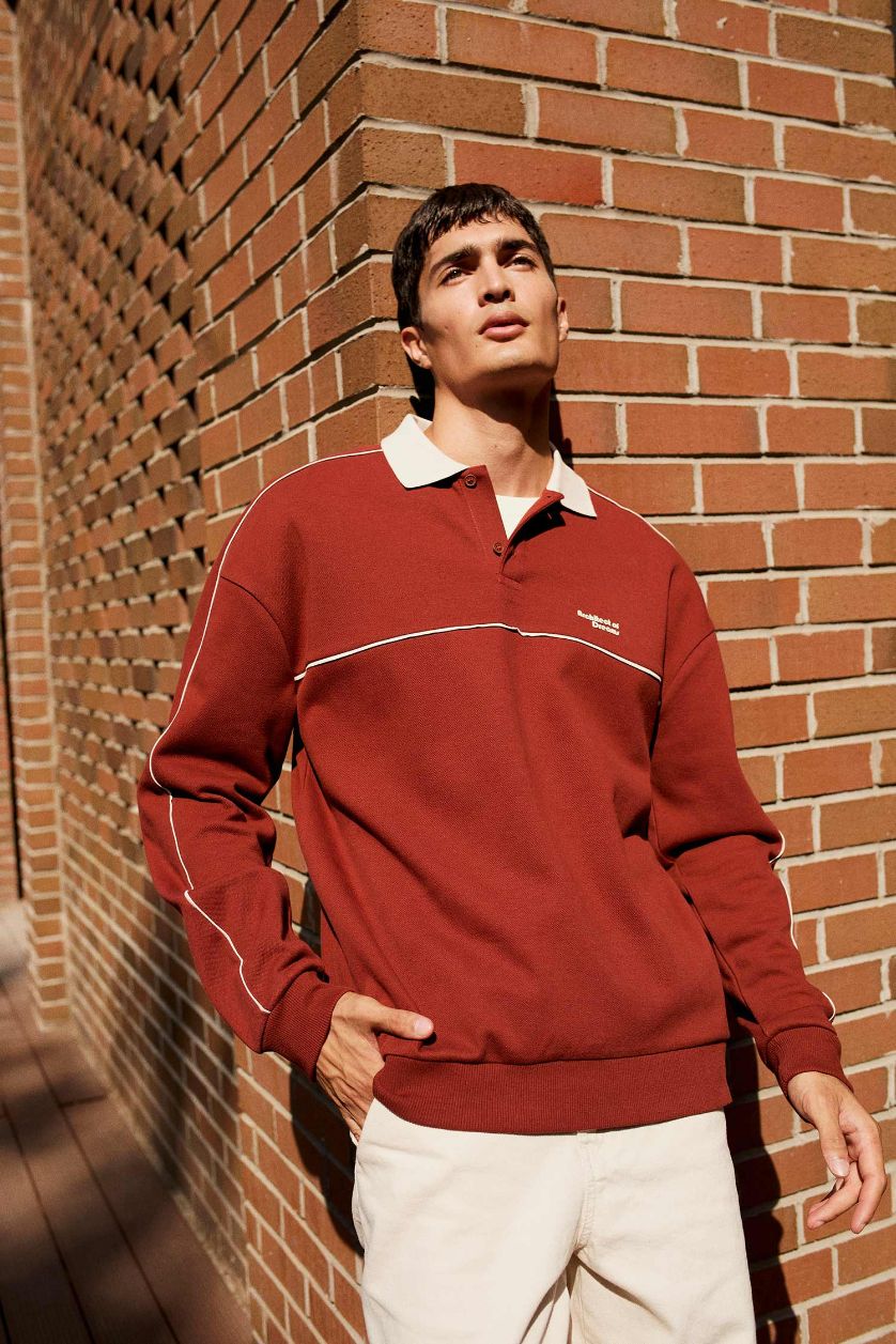 Erkek Bordo Dokulu Boxy Fit Sweatshirt