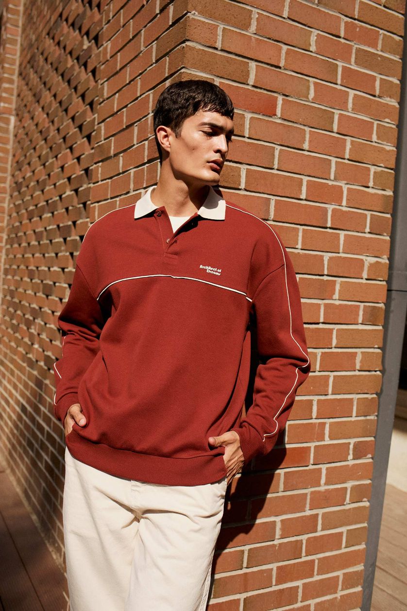 Erkek Bordo Dokulu Boxy Fit Sweatshirt