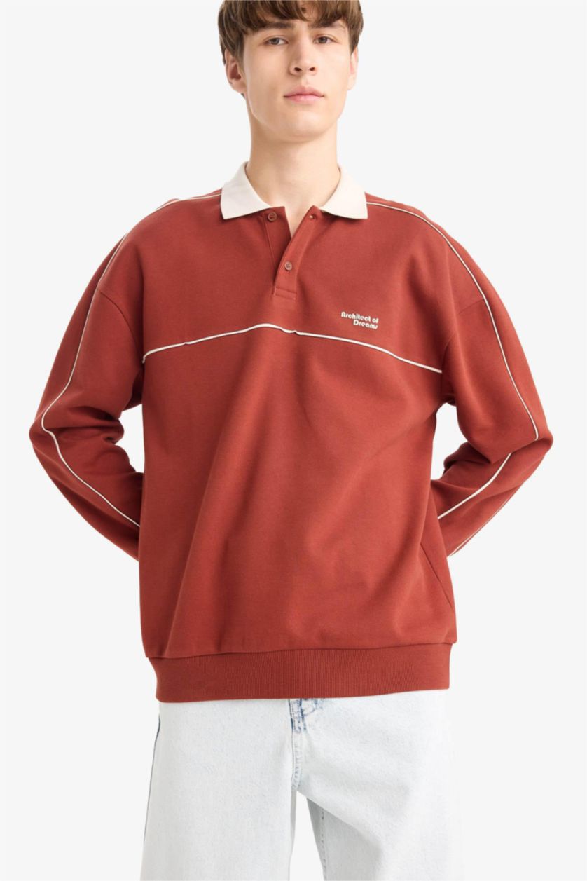 Erkek Bordo Dokulu Boxy Fit Sweatshirt