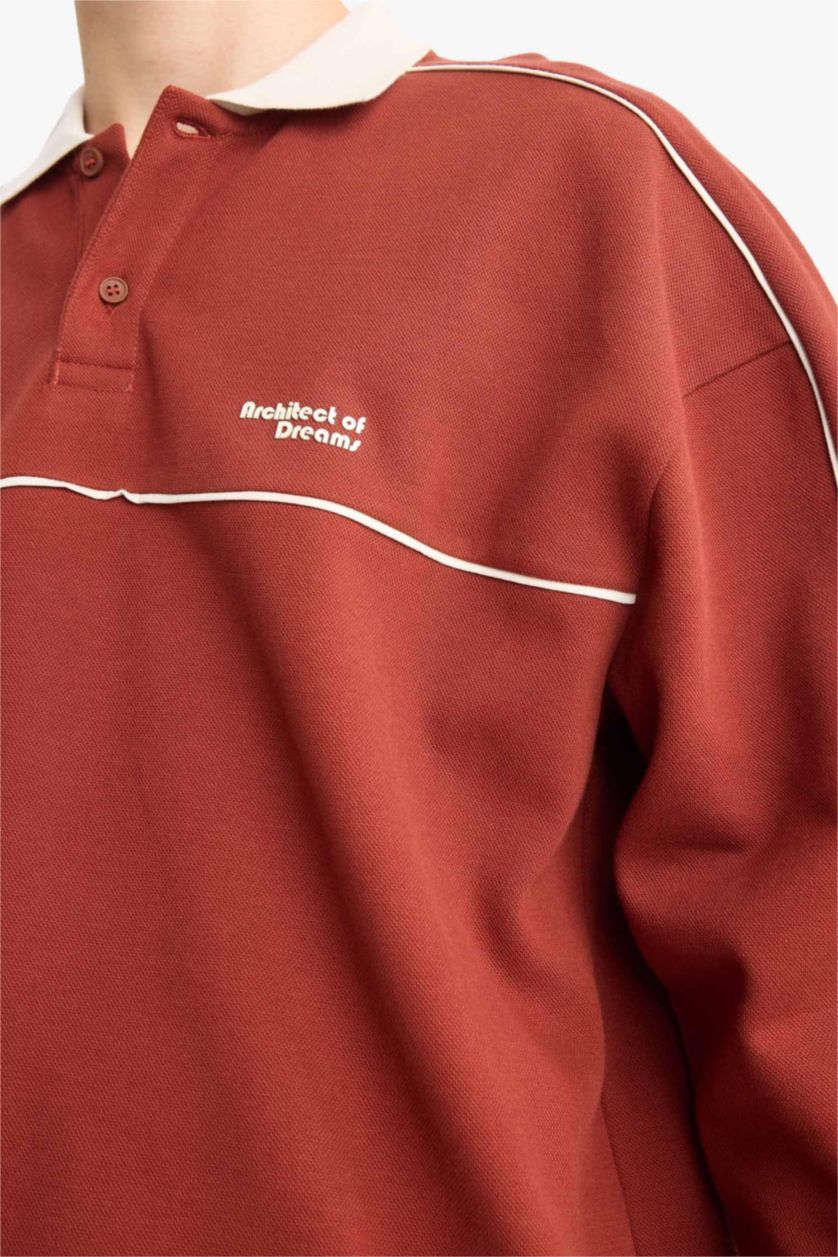 Erkek Bordo Dokulu Boxy Fit Sweatshirt