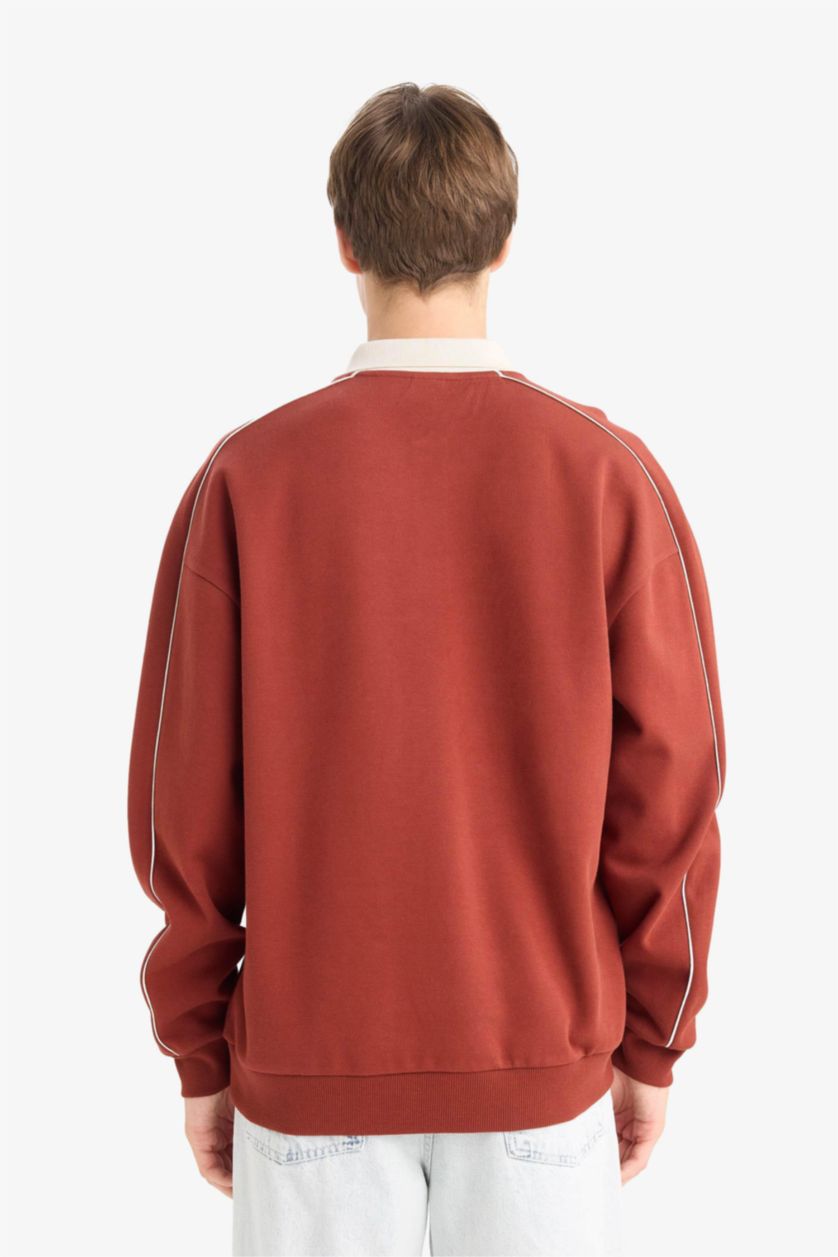 Erkek Bordo Dokulu Boxy Fit Sweatshirt