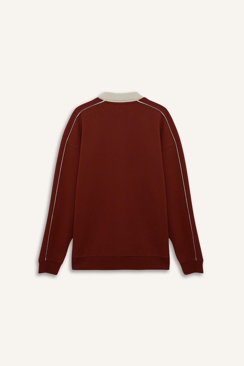 Erkek Bordo Dokulu Boxy Fit Sweatshirt