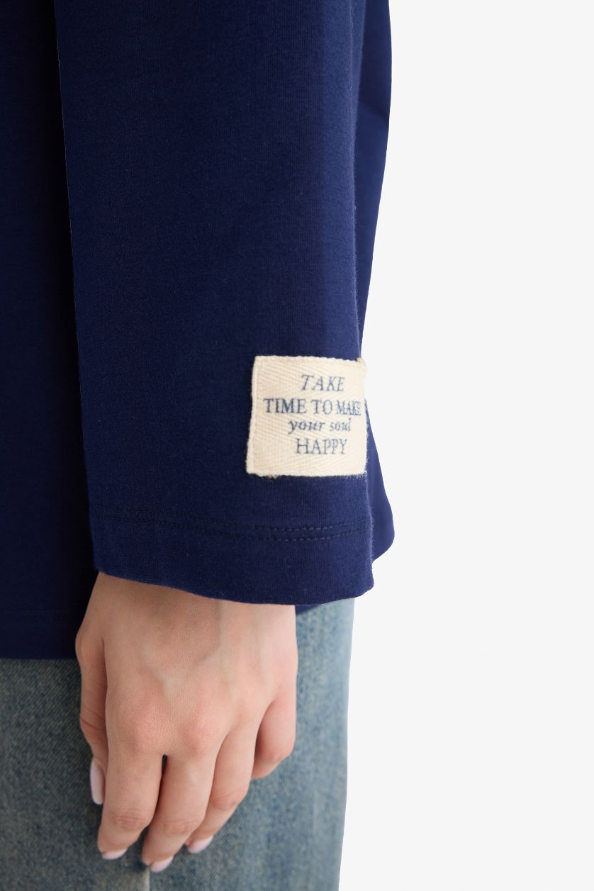 Kadın Lacivert Regular Fit Bisiklet Yaka Basic Düz Uzun Kollu Tunik