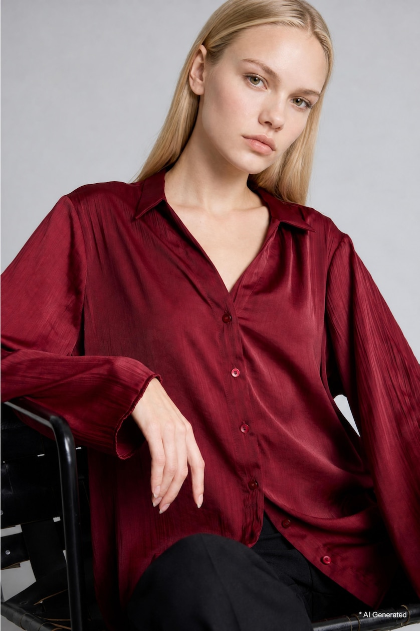 FEMME Bordeaux Chemise satinée à manches longues Coupe régulière