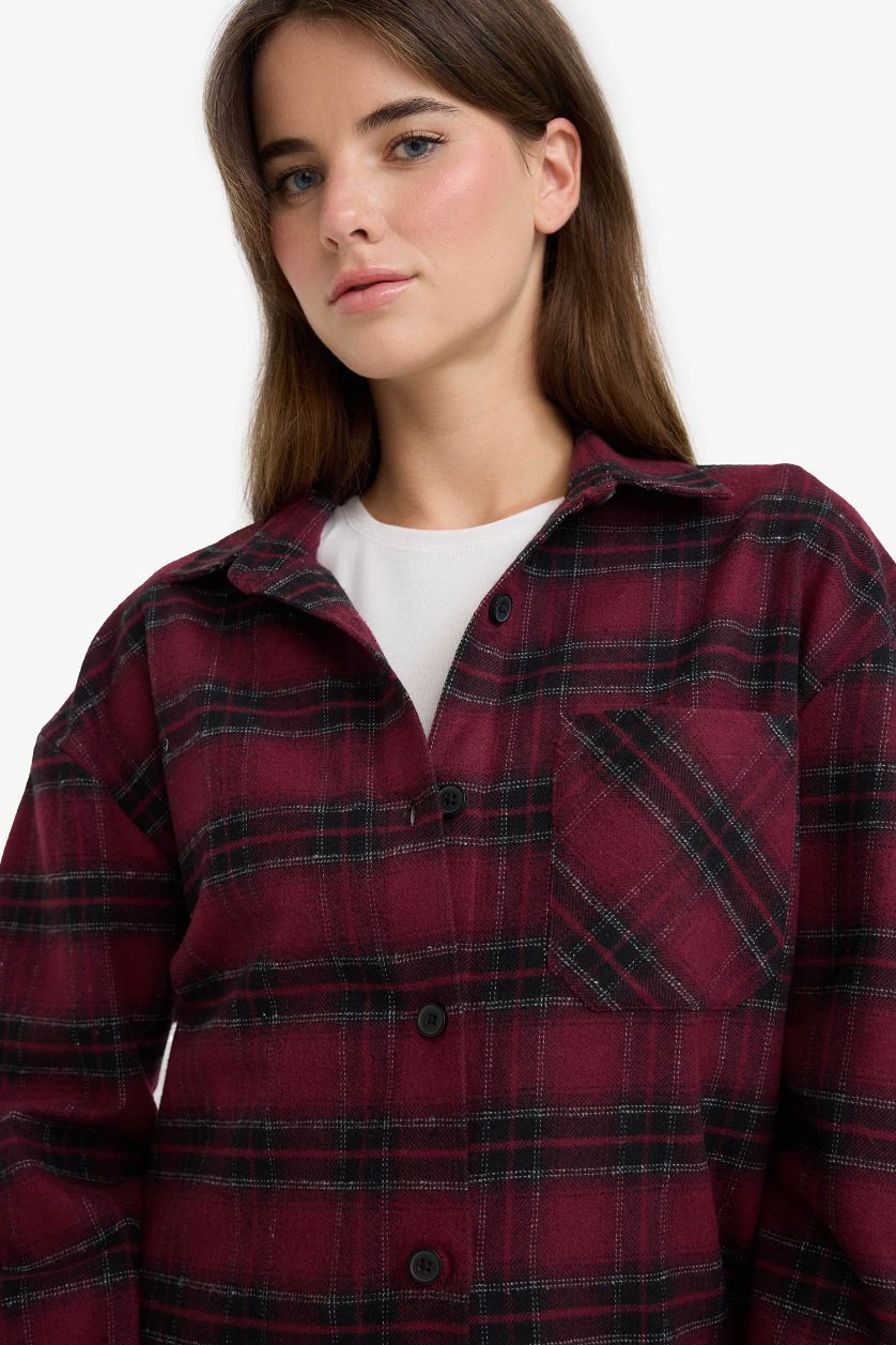 Әйелдерге Бордо үлкен пішім чек Ұзын жеңді көйлек