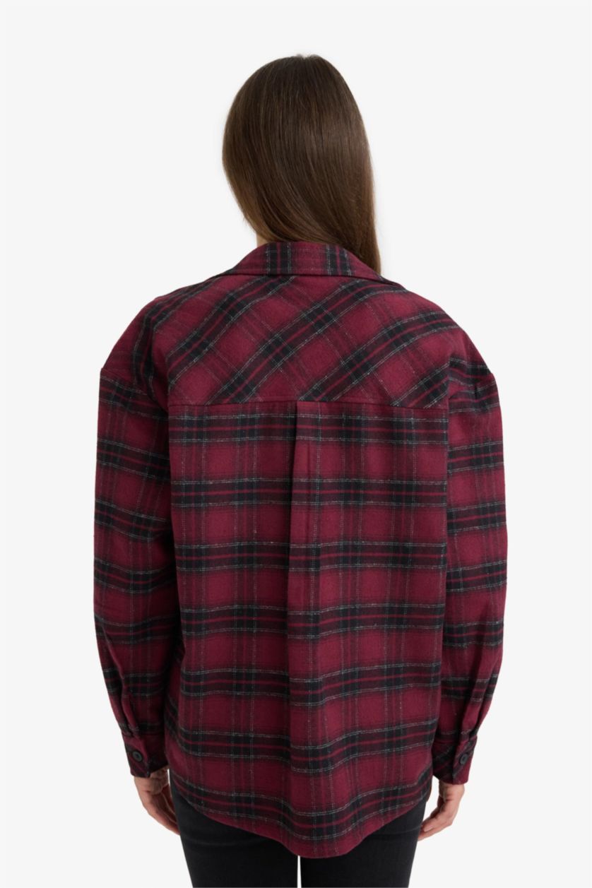 Әйелдерге Бордо үлкен пішім чек Ұзын жеңді көйлек