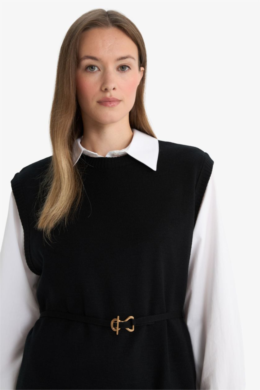 FEMME Noir Pull sans manches à col rond